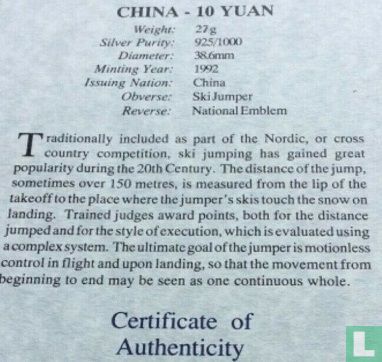 China 10 Yuan 1992 (PP) "1994 Winter Olympics - Ski jumping" - Bild 3