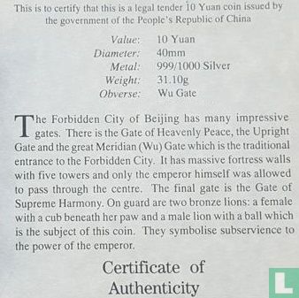 China 10 yuan 1997 (PROOF) "Forbidden City - View of the City" - Afbeelding 3