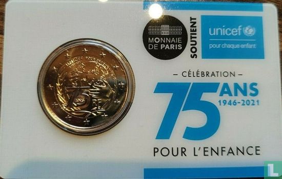 Frankrijk 2 euro 2021 (coincard) "75 years of UNICEF" - Afbeelding 1