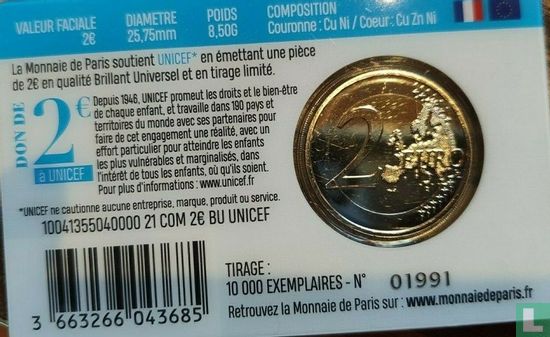 Frankrijk 2 euro 2021 (coincard) "75 years of UNICEF" - Afbeelding 2