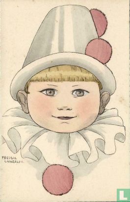 Clowntje met witte kraag en hoed met roze pom-poms - Image 1