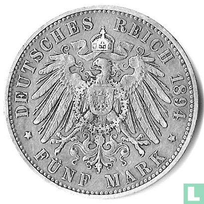 Saxony-Albertine 5 mark 1894 - Image 1