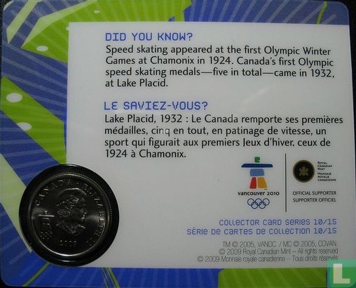Canada 25 cents 2009 (coincard) "Vancouver 2010 Winter Olympics - Speed skating" - Afbeelding 2