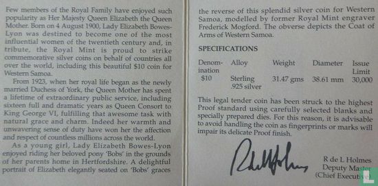 Samoa 10 tala 1995 (PROOF) "Queen Elizabeth the Queen Mother" - Afbeelding 3