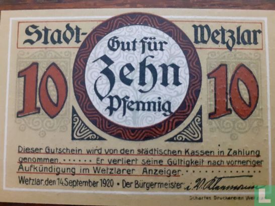 Wetzlar 10 Pfennig 1920 - Bild 1