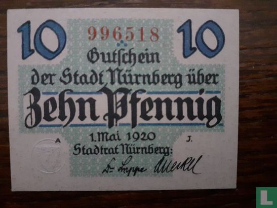 Nürnberg 10 Pfennig 1920 - Afbeelding 2