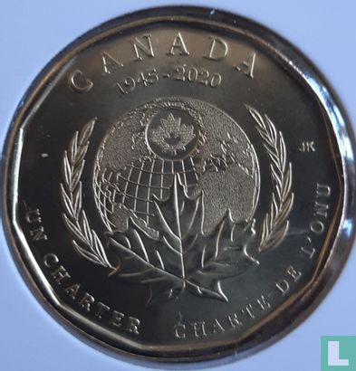 Canada 1 dollar 2020 (kleurloos) "75th anniversary Signing of the United Nations charter" - Afbeelding 1