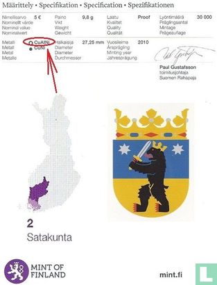 Finlande 5 euro 2010 (BE) "Satakunta" - Image 3
