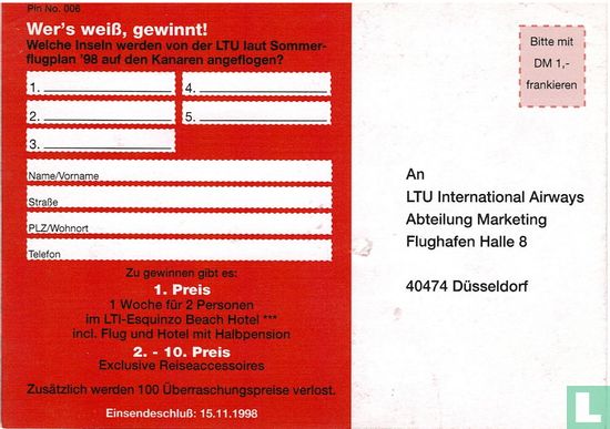Werbekarte LTU  - "Fliegen und gewinnen" - Afbeelding 2