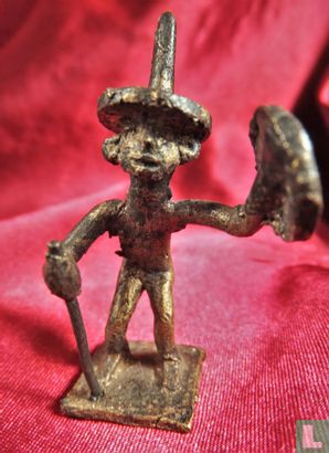 Poids or Asante en bronze - homme avec bâton et passoire en or - Image 1
