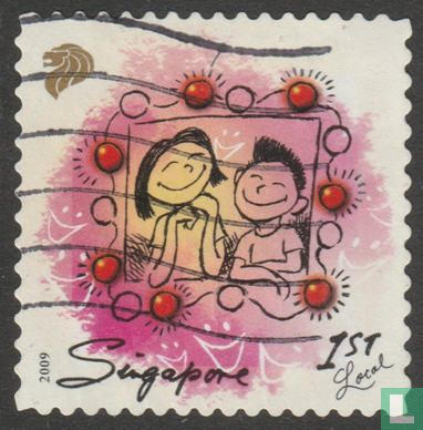 Greeting Stamp - Girl and Boy