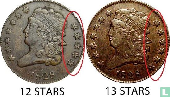 Verenigde Staten ½ cent 1828 (12 sterren) - Afbeelding 3