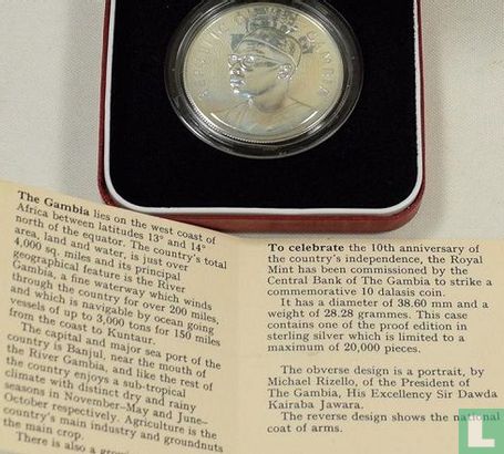 The Gambia 10 dalasis 1975 (PROOF) "10th anniversary of Independence" - Image 3