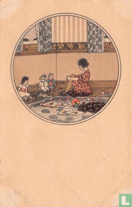 Meisje zit op de grond met drie poppen - Afbeelding 1