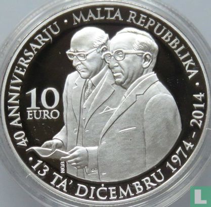 Malte 10 euro 2014 (BE) "40th anniversary Republic of Malta" - Image 2
