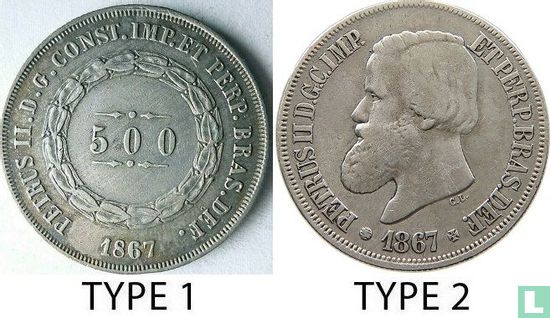 Brésil 500 réis 1867 (type 1) - Image 3