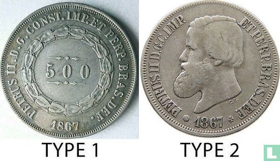 Brésil 500 réis 1867 (type 2) - Image 3