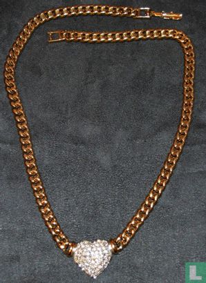 massives, gold- und silber-beschichtetes Collier, Herzform, mit kleinen Steinen - Image 1
