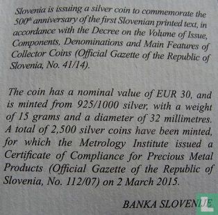 Slovenia 30 euro 2015 (PROOF) "500th anniversary of the first Slovenian printed text" - Image 3