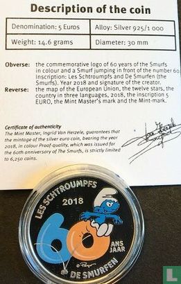 Belgium 5 euro 2018 (PROOF - coloured) "60th anniversary of the Smurfs" - Image 3