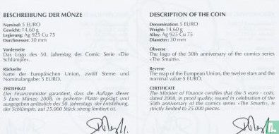 België 5 euro 2008 (PROOF - kleurloos) "50 years of the Smurfs" - Afbeelding 3