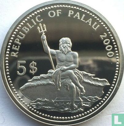 Palau 5 dollars 2000 (BE) "Marine Life Protection - Swordfish" - Image 1