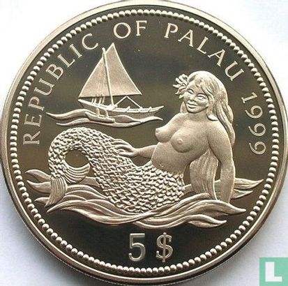 Palau 5 dollars 1999 (BE) "Marine Life Protection - Shark" - Image 1
