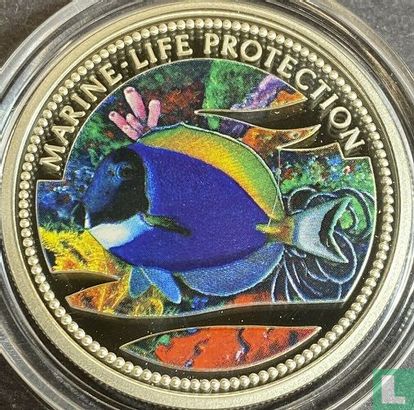 Palau 5 dollars 2002 (BE) "Marine Life Protection - Blue tang surgeonfish" - Image 2