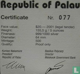 Palau 20 dollars 2001 (PROOF) "Marine Life Protection - Jellyfish" - Image 3