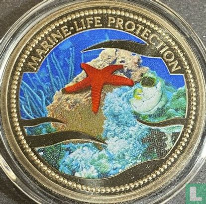 Palau 1 dollar 2003 (BE - coloré) "Marine Life Protection - Red starfish" - Image 2