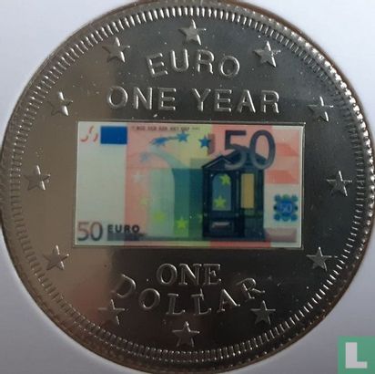 Îles Cook 1 dollar 2003 "First anniversary of the euro - 50 euro banknote" - Image 2