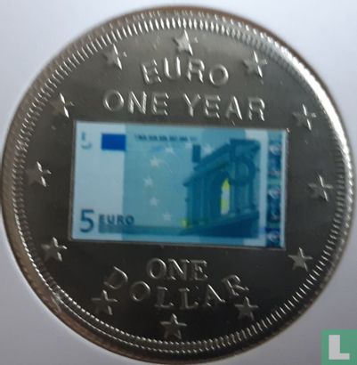 Cookeilanden 1 dollar 2003 "First anniversary of the euro - 5 euro banknote" - Afbeelding 2
