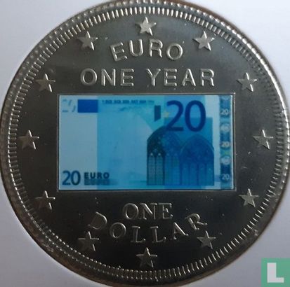 Cookeilanden 1 dollar 2003 "First anniversary of the euro - 20 euro banknote" - Afbeelding 2