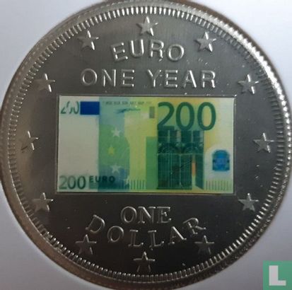 Îles Cook 1 dollar 2003 "First anniversary of the euro - 200 euro banknote" - Image 2