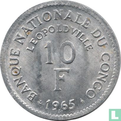 Kongo-Kinshasa 10 Franc 1965 (Typ 2) - Bild 1