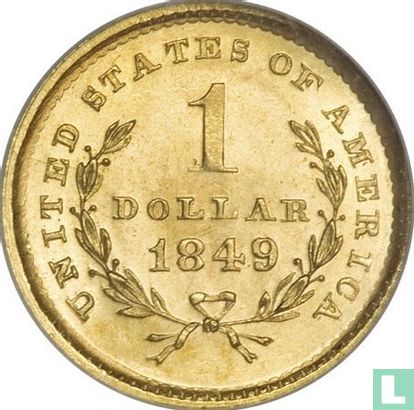 États-Unis 1 dollar 1849 (Liberty head - sans lettre - type 3) - Image 1