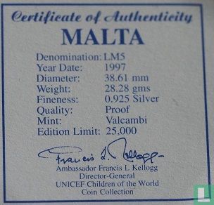 Malta 5 Liri 1997 (PP) "50th anniversary of UNICEF" - Bild 3