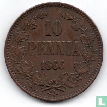 Finlande 10 penniä 1866 - Image 1