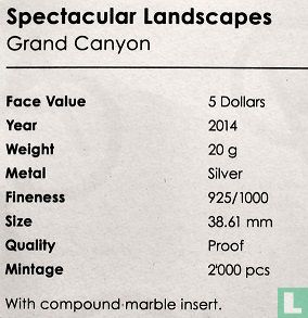 Cookeilanden 5 dollars 2014 (PROOF) "Grand Canyon" - Afbeelding 3