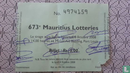 673e Mauritius Lotteries - Image 1