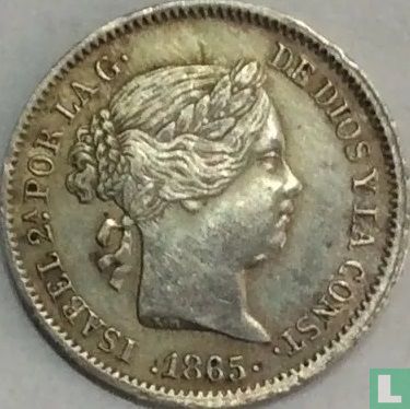 Spanje 10 centimos de escudo 1865 (6-puntige ster) - Afbeelding 1