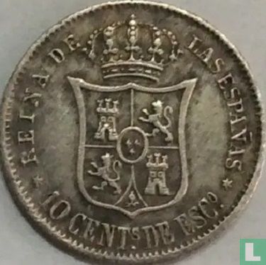 Spanje 10 centimos de escudo 1865 (6-puntige ster) - Afbeelding 2