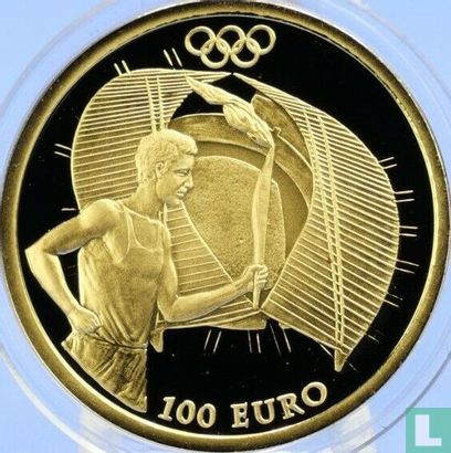 Greece 100 euro 2004 (PROOF) "Summer Olympics in Athens - Olympic flame - Torch runner" - Image 2