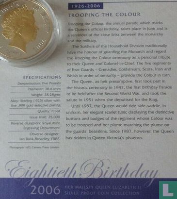 Jersey 5 pounds 2006 (PROOF - gekleurd) "80th Birthday of Queen Elizabeth II - Trooping the colour" - Afbeelding 3