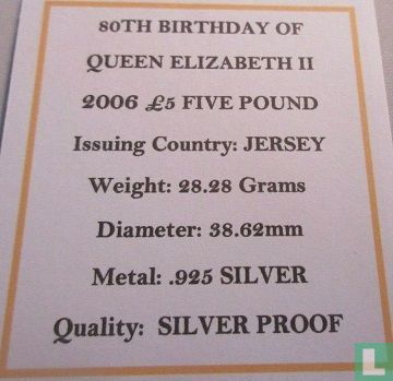 Jersey 5 pounds 2006 (BE - argent) "80th Birthday of Queen Elizabeth II - Historical effigy" - Image 3