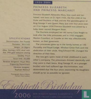 Alderney 5 pounds 2006 (PROOF) "80th Birthday of Queen Elizabeth II - Princess Elizabeth and Princess Margaret" - Image 3