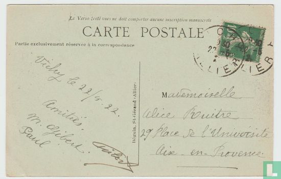 France Allier Vichy Façade du Casino 1922 Postcard - Image 2