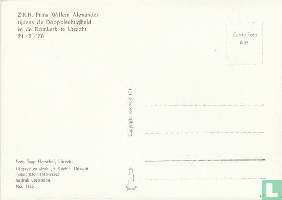 Z.K.H. Prins Willem Alexander tijdens de Doopplechtigheid in de Domkerk te Utrecht 21-2-'70 - Afbeelding 2