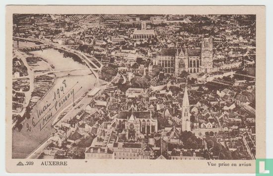 France Yonne Auxerre vue prise en avion 1948 Postcard - Image 1