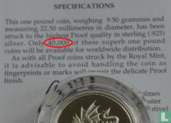 United Kingdom 1 pound 1995 (PROOF - silver) "Welsh dragon" - Image 3